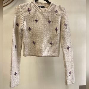 Mango Committed Jeweled Cropped Knit Sweater